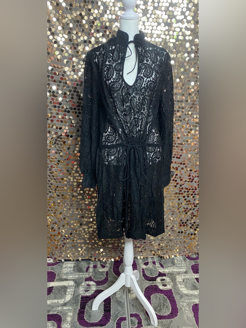 Black Lace Long-Sleeve Dress #1623